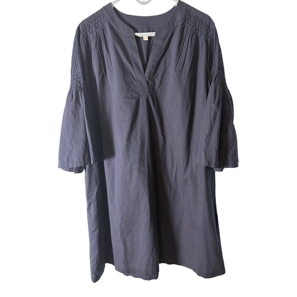 Chico's Navy Boho Tunic Dress Cotton Pintuck Bell Sleeve Shift Dress US 16 XL